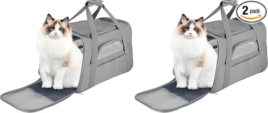 FluffyDream Pet Travel Carrier Soft Sided Portable Bag for Cats, Small Dogs, Kittens or Puppies, Collapsible, Durable, Airline Approved, Travel Friendly (Grey, 17.0" L x 10.0" W x 11.0" H) (Grey)