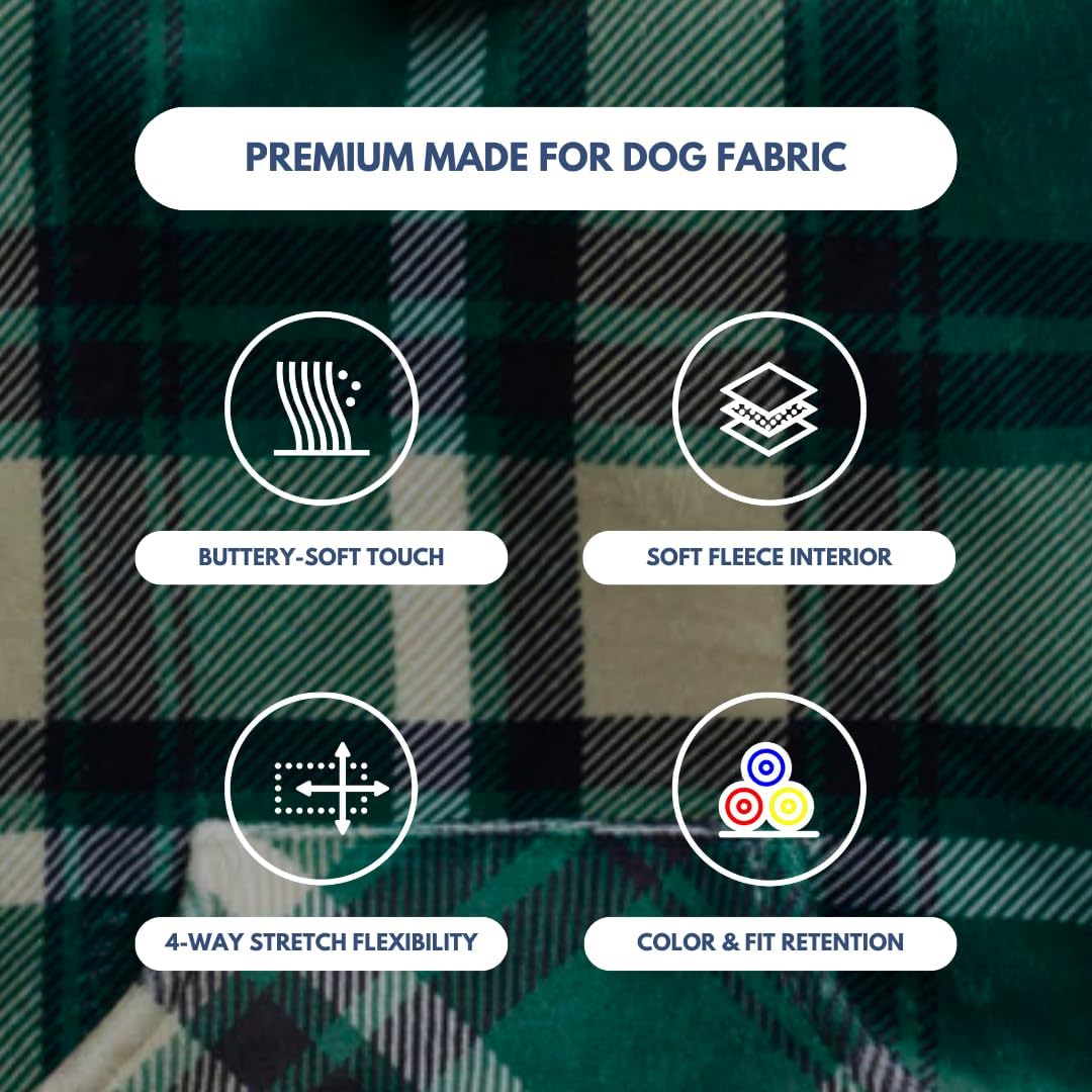 Spark Paws Dog Hoodie – Premium Dog Sweater for Small, Medium, and Large Dogs | Warm Outfits for French Bulldogs, Pitbull, Puppy, Winter Jacket Alternative - Green Plaid - L