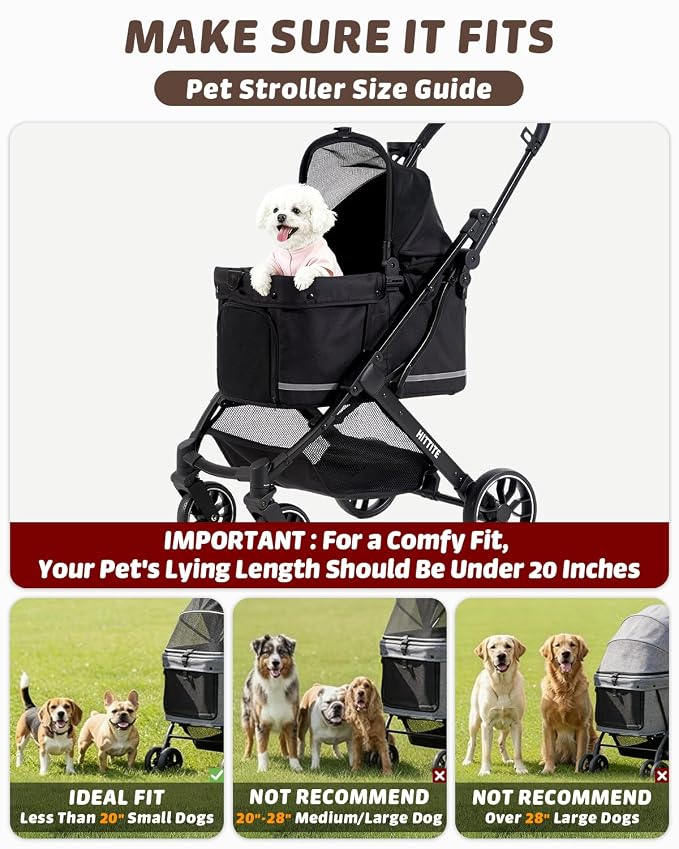 HITTITE Pet Stroller with Weatherproof Cover, All-Terrain 4-Wheel Cat & Dog Stroller with Adjustable Canopy, Foldable Dog Strollers with Storage Basket for Small to Medium Dogs Up to 55 lbs.
