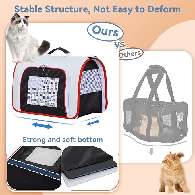 A 4 Pet Cat Carrier, Airline Approved Pet Carrier for Small Medium Cats Dogs Puppy with Safety Tether, Lightweight EVA Soft-Sided Bag, Anti-Collapse for Plane Car Train Vet