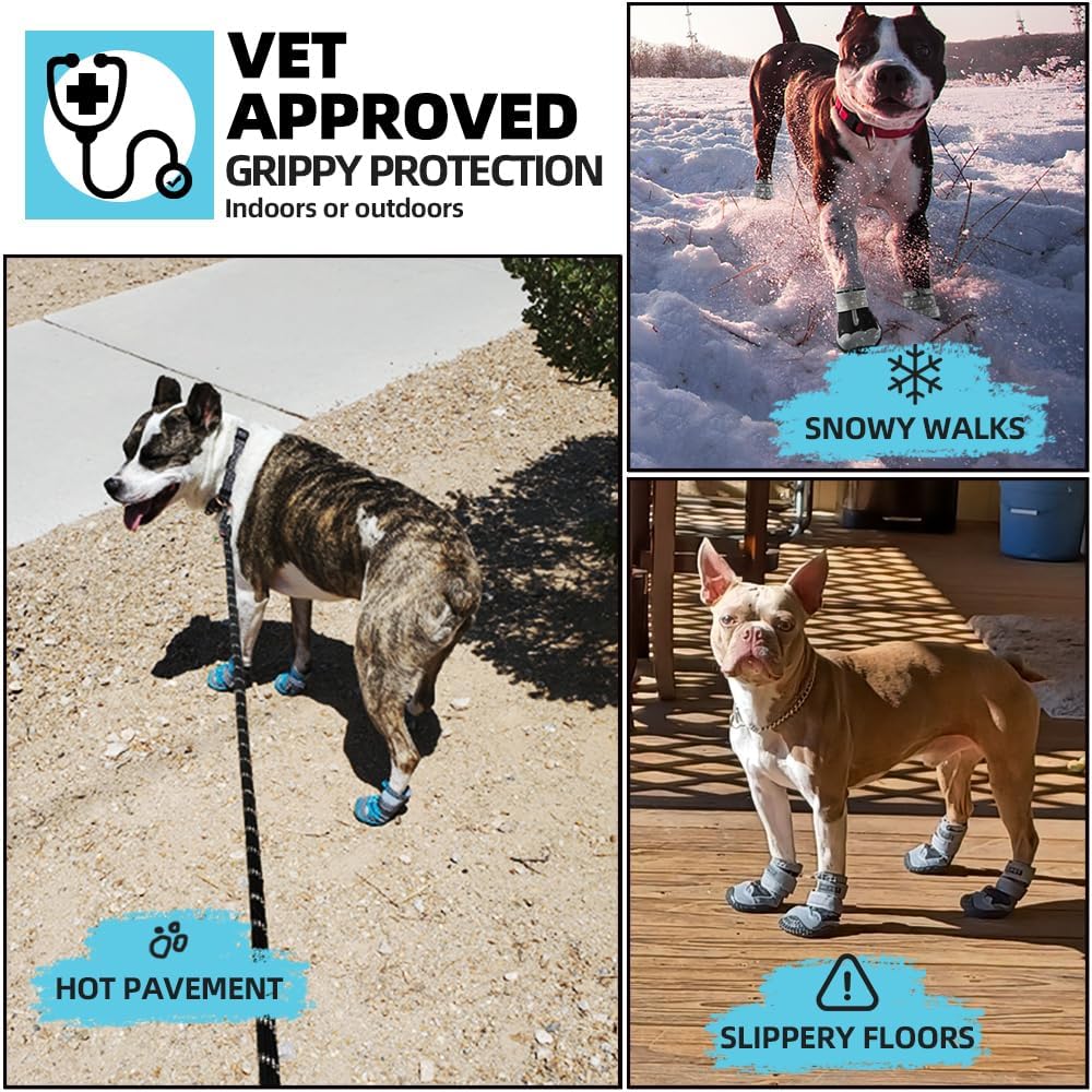 Dog Shoes for Large Dogs, Medium Dog Boots & Paw Protectors for Hardwood Floors, Outdoor Dog Booties for Hot Pavement Winter Snow Hiking, Breathable Dog Shoes with Reflective Strips Size 8