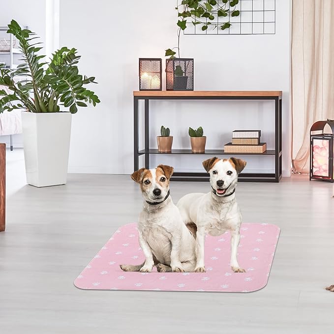 PUPTECK Washable Pee Pads for Dogs - Waterproof Reusable Puppy Potty Training Pads Whelping Mat - Fast Absorption Non-Slip Pet Food Feeding Mat (Pink, 36x41 Inch (Pack of 2))