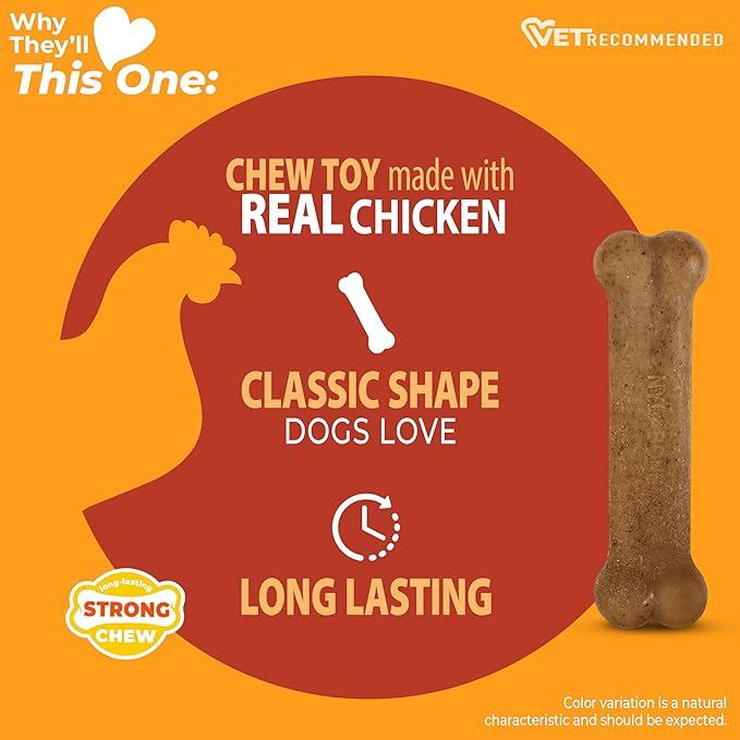 Nylabone Original Bone Strong Chew Toy for Dogs Made with Real Chicken, Durable Dog Chew Bones for Aggressive Chewers, Long-Lasting Flavor Keeps Dogs Busy, Small Dog Toys - Up to 25 lbs, 1 Count
