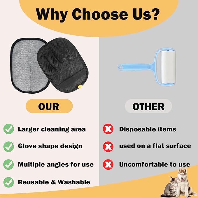 Anazzly 2Pcs Pet Hair Removal Glove with Electrostatic Technology, Pet Hair Gloves for Dogs and Cats, Washable Pet Hair Remover Tool for Sofas, Carpets, Car Seats and Bedding