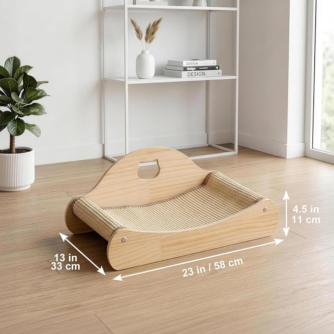 100% Sisal Large Cat Scratcher Bed, Comfy Chaise Lounge for Cats | Rest/Scratch/Play, Protects Furniture, Durable, Horizontal, No-Mess