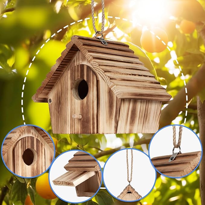CLACKIBUKVYZ Bird Houses for Outside,Hanging Outdoor BirdHouses,Wood Bird Nesting Box House for Bluebird Humming Finch Wren Cardinals Garden