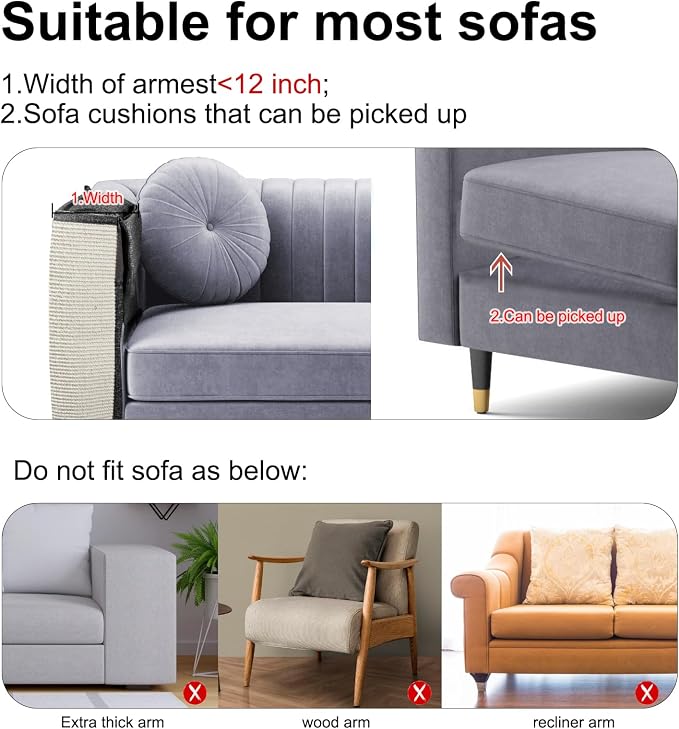 Upgraded Cat Scratch Furniture Couch Protector with 27.6’‘L*19.6’‘W Natural Sisal for Protecting Large Area Couch Sofa Chair,Couch Corner Cat Scratcher(Dark Grey/Right Handed)