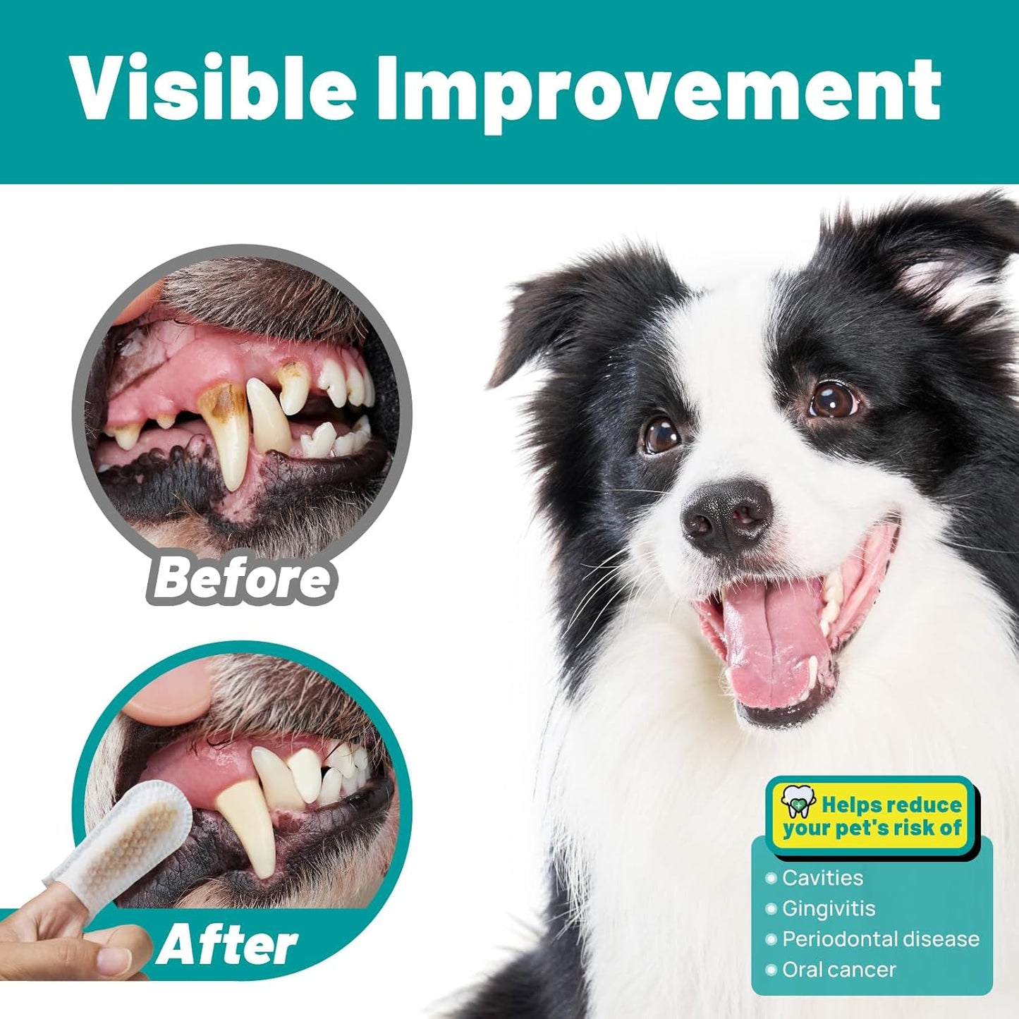 Dog Dental Care Finger Wipes - Teeth Cleaning Finger Wipes for Dog & Cats - Tooth Brushing Kit Dental Wipes for Dog - Reduces Plaque & Freshens Breath (50 PCS, Beef)