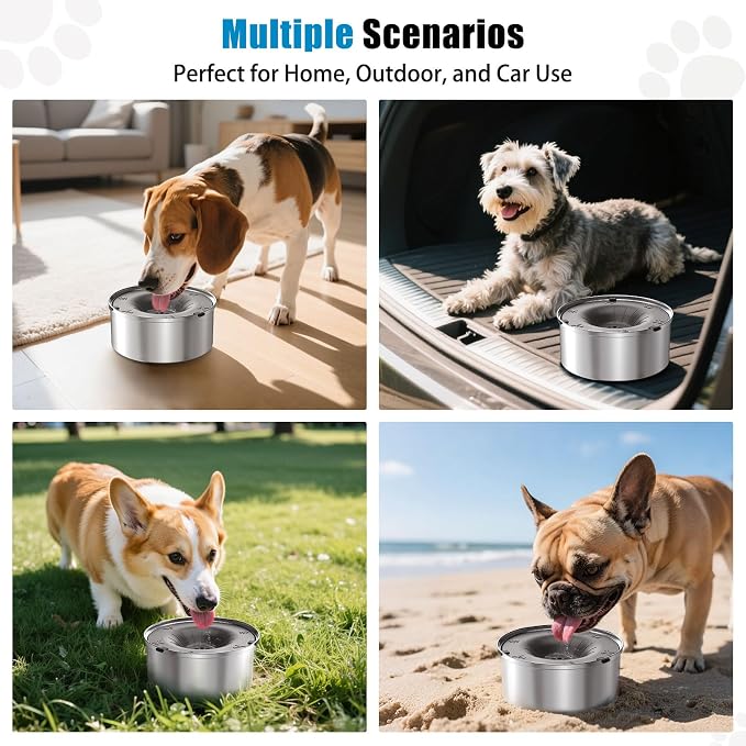 SCHITEC Dog Water Bowl No Spill 40oz/1.2L Slow Drinking Anti-Splash Stainless Steel Dog Bowl with Floating Disk, Spill Proof Pet Travel Water Dispenser for Sloppy Messy Drinkers(Gray)