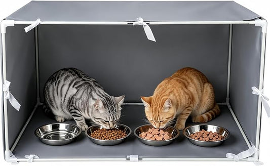 Outdoor Cat Feeding Station with 4 Bowls, Waterproof Cat Dining Room Covered for Multiple Stray, Feral Cats, Dogs, Care for Stray Animals, Large 35"x 17"x 17"