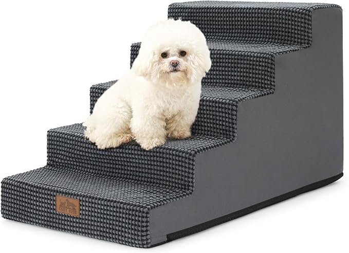 Dog Stairs for Small Dogs 17.7" H, 5-Step Gentle Incline Pet Step for Couch and Beds, Non-Slip Dog Ramp for Puppy Doggie Senior Cats, 17.7x29.5x17.7 Inch, Charcoal Grey