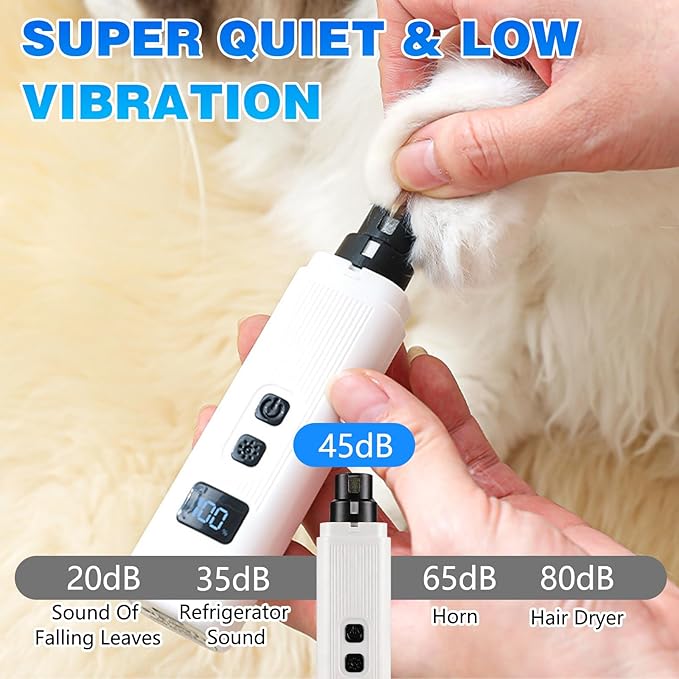 Cat Nail, Safe Cut Cat Nail Trimmer, Nail Trimmer, Two Adjustable with 360° Grinding Settings, Low-Vibration Ultra-Quiet Under 40dB, Easy to Clean, Powerful Enough, Suitable for Cats and Dogs (White)