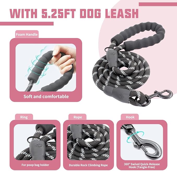 AUROTH Dog Harness and Leash Set for Large Sized Dog, No Pull Dog Vest | with Leash Clips, LED light clip, Soft Padded No Choke, Escape Proof, Easy Walking and Training, Pink, XL