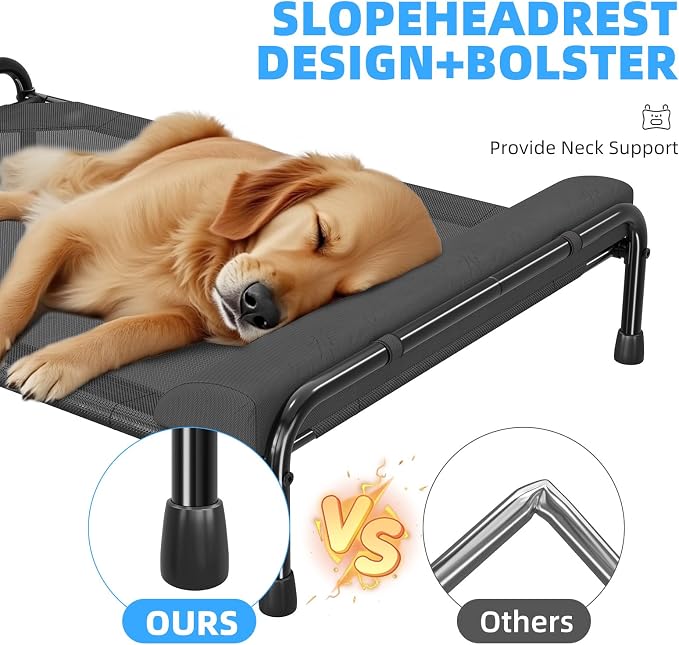 Simple Trending Elevated Dog Bed for Large Dogs, Cooling Raised Pet Cot with Bolster, Breathable Outdoor Couch Bed, 44.5" x 31", Black (Pack of 2)