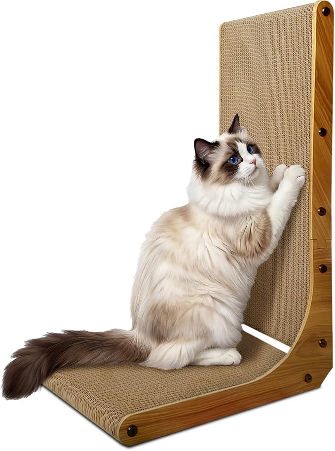 Cat Scratcher, 23 inch L Shape Cat Scratching Pad for Indoor Cats, Durable Sustainable Cardboard Scratcher, Recyclable Vertical Cat Scratch Pad to Protect Furniture, Small