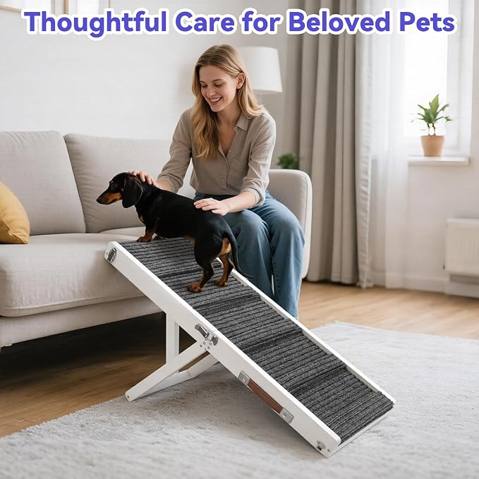2026 Upgraded Dog Ramp for Couch, Foldable Small Dog Ramp for Sofa, 5 Adjustable Height from 9.8" to 20.5", Portable Stable Pet Step with Non-Slip Pad, Pet Ramps Use for Couch Stairs, White