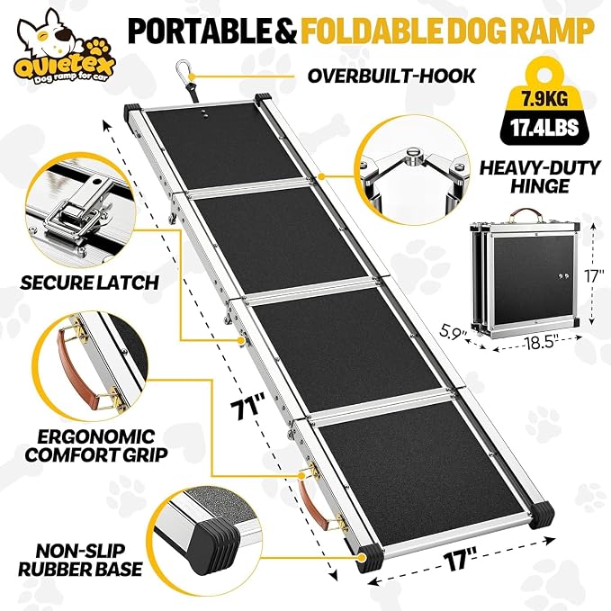 Extra Long 70”Dog Ramp Folding Pet Ramp for Car Large Dogs with Non-Slip Surface Dog Ramps up to 200 lb for Car SUV Truck