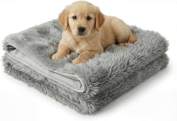 Waterproof Dog Blanket for Small, Medium & Large Dogs – Faux Fur Pet Throw for Couch, Sofa, Bed & Car – Soft, Washable, Stain-Resistant, Durable Cover – Grey – 40" x 30"
