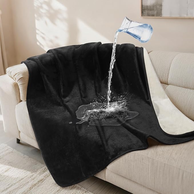 LOOBANI Waterproof Dog Blanket for Couch, Soft Couch Cover 50" x 60" Black | Pet Blanket for Medium Large Dogs, Double Side Liquid-Proof, Reversible Flannel Bed Throw for Sofa, Travel, Hair Resistant