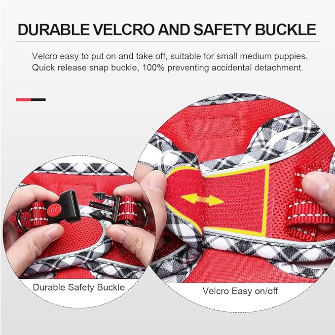 Mercano Soft Mesh Dog Harness and Leash Set, No-Chock Step-in Reflective Breathable Lightweight Easy Walk Vest Harnesses with Safety Buckle for Small Dogs, Cats (Red, M)