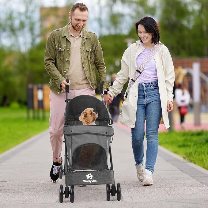 3 in 1 Pet Stroller for Small Dogs and Cats, Foldable Pet Stroller with Cats and Dogs Jogger Travel Strollers, 4 Wheels, Breathable Mesh, Large Capacity, Easy to Carry (Dark Grey)