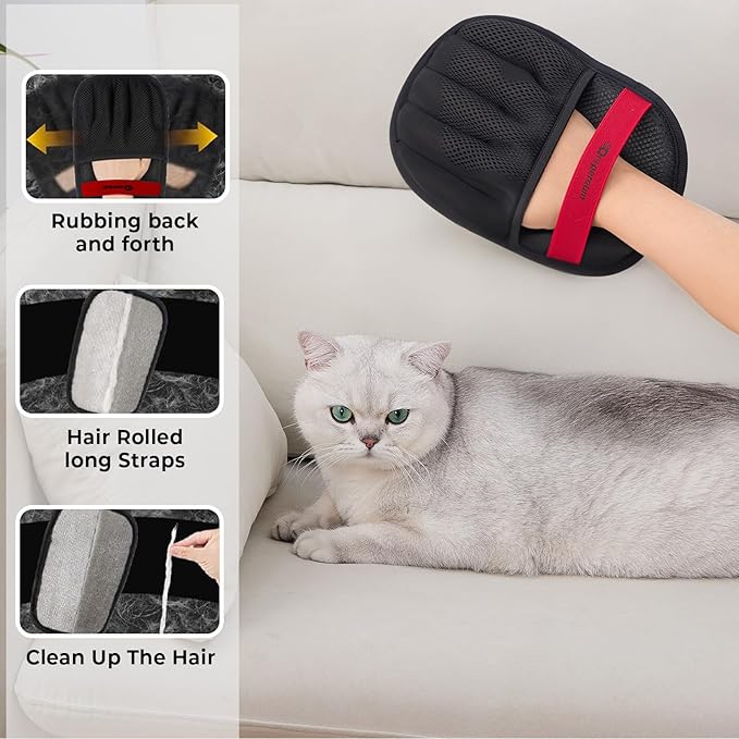 Pet Hair Removal Gloves - Pet Hair Remover Gloves, Upgraded Pet Hair Removal Gloves for Cats & Dogs, Five Finger Electrostatic Reusable Magic Brush for Carpet Clothing Laundry Couch & Car Seat