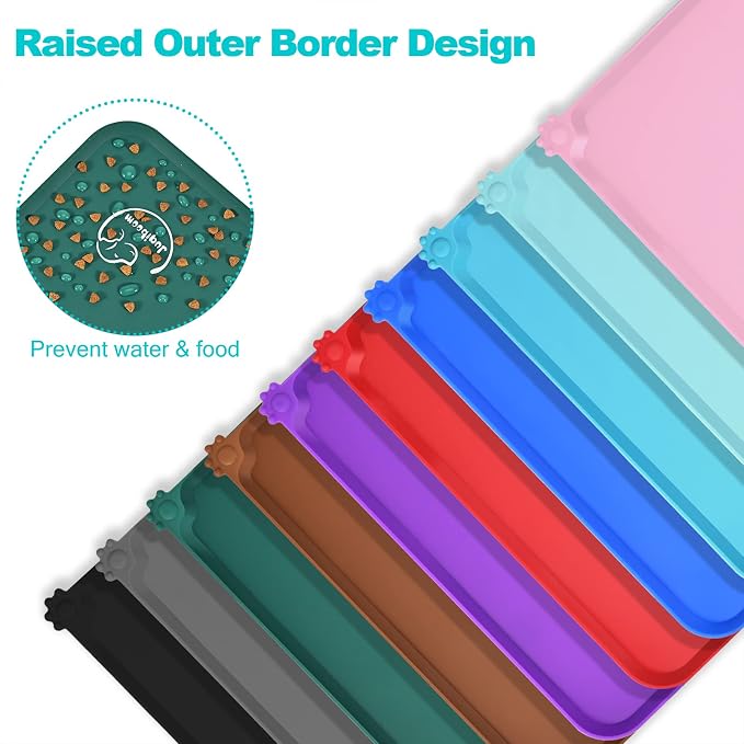 Silicone Waterproof Dog Cat Pet Feeding Mats, Non Slip, Easy Clean Pet Dog Cat Bowl Mats Placemat (24" x 16") Hunter Green