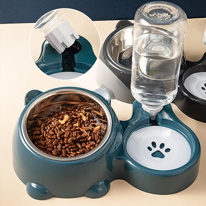 Elevated Removable Pet Feeders, Outdoor Cats Feeding Station, Purpose Food & Water Bowl Combo, Leak & Spill Resis-tant Stainless Steel Bowls, Easy Cleans Space Saving for Cats Dogs