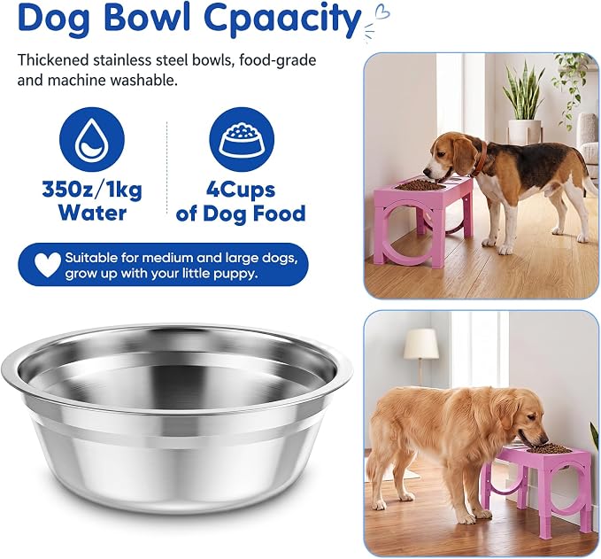 XIAZ Elevated Dog Bowls Large Breed Raised Dogs Bowl Stand Large/Medium Sized Dog Stainless Steel Food Water Bowl Stands 5 Heights Adjustable 9/11/12/14in Pet Feeder Dish Station