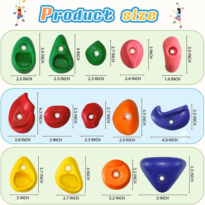 20 PCS Rock Climbing Wall for Kids,Rock Wall Climbing Holds,Adults Climbing Wall Grip Kits Holds Up to 230 lbs for Outdoor Indoor Home Playground Climbing Wall Holds