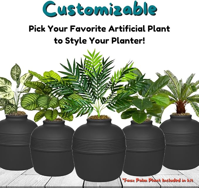 Good Pet Stuff Original Hidden Litter Box Planter, Decorative Cat Litter Enclosure with Carbon Filter, Artificial Palm Plant, Upgraded Design, Easy Clean Litter Tray, Essentials Kit, Black Suede