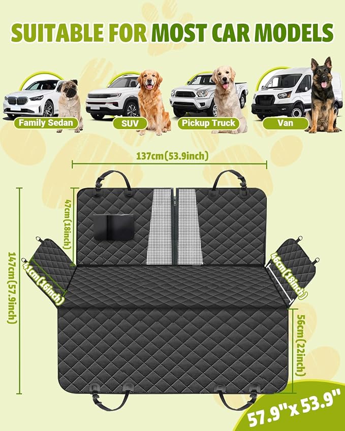 Dog Car Seat Cover, 600D Heavy Dute Car Seat Cover for Dogs Pets, 100% Waterproof Anti-Scratch Nonslip Dog Hammock for Cars, Seat Covers Protector with SeatBelt for Sedan SUV Truck Standard Black