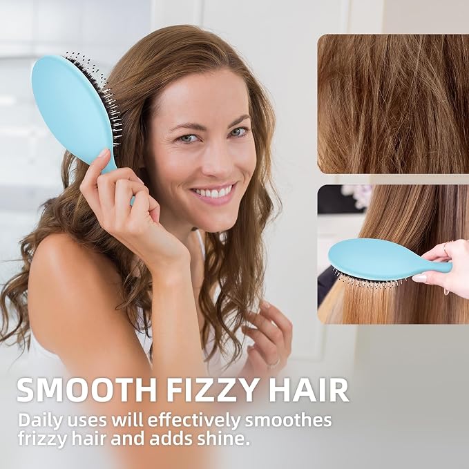 Boar Bristles Hair Brush for Women and Men, Detangling Hair Brush for Smoothing Massage Add Shine, Nylon&Boar Bristles Detangler brush for Hair Healthy (1 Pack-Blue)