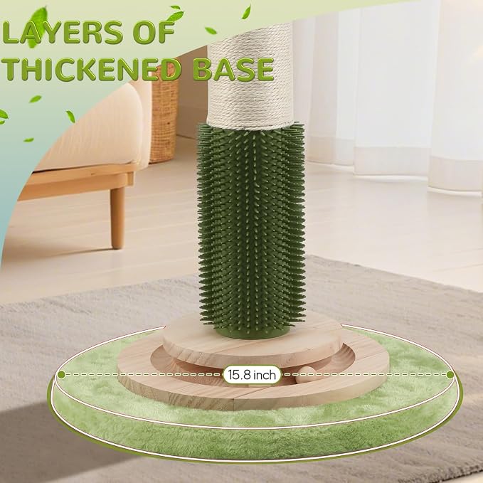 45'' Extra Tall Cat Scratching Post for Large,3.5Inch Natural Sisal Scratcher Tree with Solid Wood Base,Stable Scratch Tower with Interactive Toy,Self Groomer,Climbing Pole for Full Body Stretching