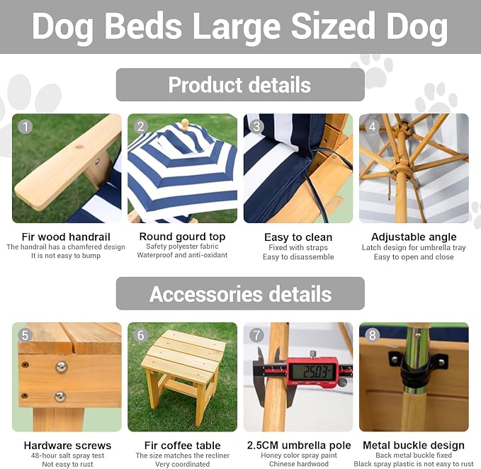 Elevated Dog Bed for S&M Dogs with Waterproof Canopy | Indoor/Outdoor Pet Chaise for Backyard, Pool, Beach | Removable Cushion & Shade Umbrella | Modern Patio Furniture for Pets