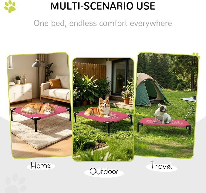 Outdoor Elevated Dog Bed for Large Dogs, Black Tree Breathable Cooling Raised Dog Cot for Indoor/Outdoor, Birds Vintage Farmhouse Pink Waterproof Elevated Pet Beds, L 28 x 22 in