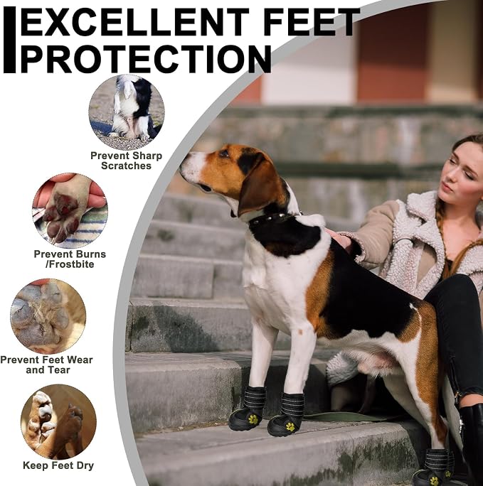 Expawlorer Dog Shoes for Small Dogs, Dog Shoes for Hot Pavement Hiking Walking, Anti-Slip Rugged Sole,Waterproof Dog Booties for Outdoor Rain Days, All Weather Dog Boots & Paw Protectors (Black)