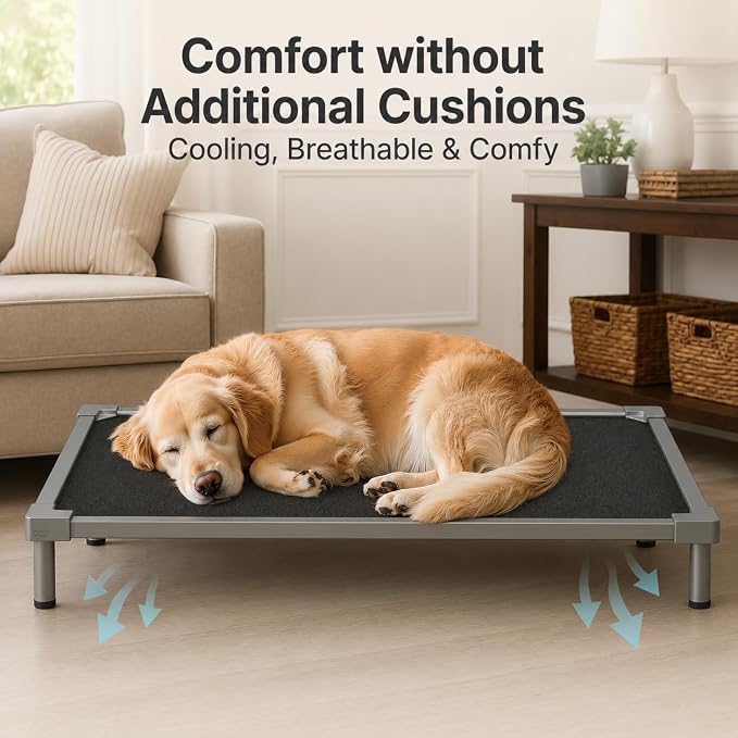 Premium Elevated Dog Bed, Chew Proof Aluminum Alloy Heavy Duty Dog Supplies, Cooling Raised Pet Cot Indestructible with Anti-Rust Washable Assembly for Crate Outdoor (Grey, Medium(40.6"x 28.7" x 7"))