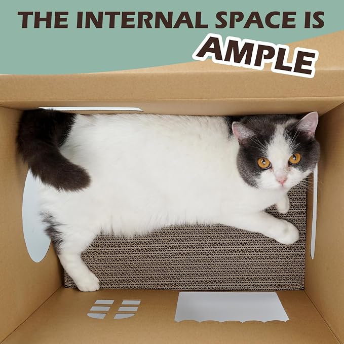 ARGOPET Cardboard Cat Scratcher House, Cozy Cardboard Design with 2 PCS Scratching Pads, Cat Scratcher Box & Bed, 17-Inch Corrugated Cat Scratcher, Safe and Secure for Kittens, Easy to Assemble（Green）