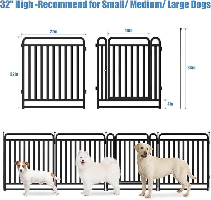 New Thickened Version Dog Playpen, 32 Inch Dog Fences for The Yard, Portable Outdoor Dog Playpen for Large/Medium/Small Dogs, Foldable Metal Dog playpen, with Doors (40 Panels, 32 Inch)