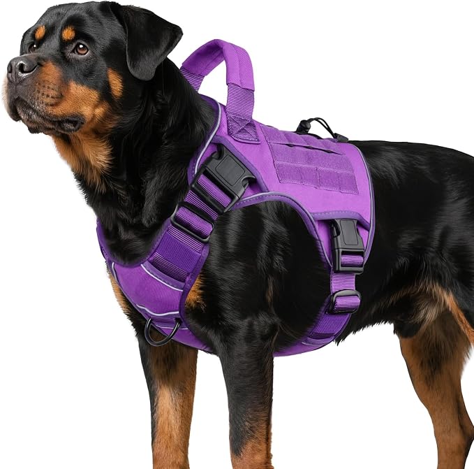 WINGOIN Purple Tactical Dog Harness for Large Dogs,No Pull Dog Harness | with Handle,Adjustable Reflective,Military K9 Style,Big Size Dog Vest,for German Shepherd,for Walking Training Hunting
