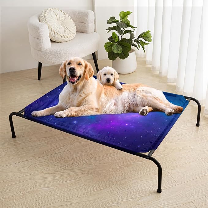 Galaxy Space Starry Orthopedic Elevated Dog Pet Bed(35"X25"X8"),with Metal Frame,Printing Breathable Waterproof Dog Kennel,Sleeping Bed Set for Small Medium Large Dogs Cats,for Home,Outdoor Use