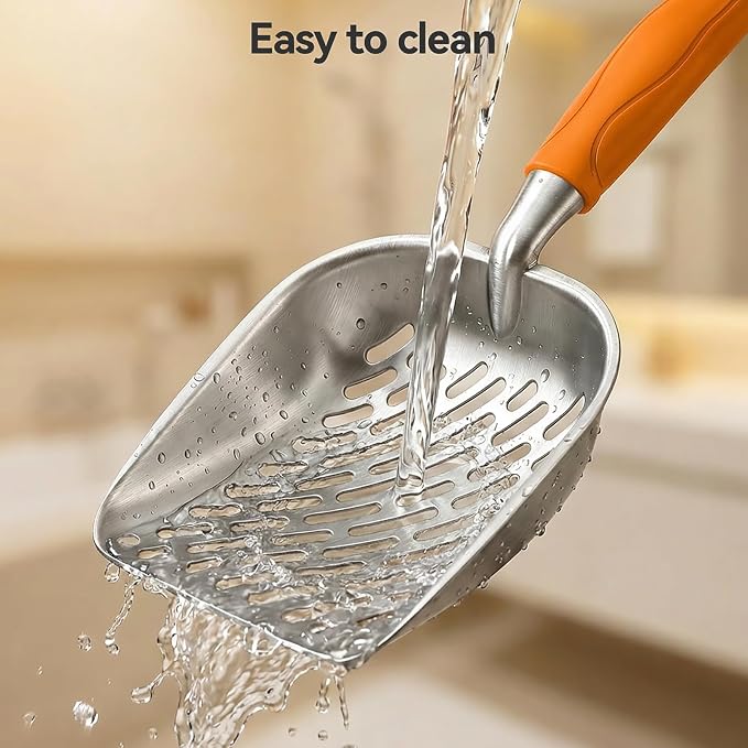 Cat Litter Scoop, Large Long Handle Kitty Metal Scooper | Heavy Duty Aluminum Deep Sifter, Ergonomic Non-Slip Grip, Rustproof Durable Poop Cleaner for Cat Litter Box