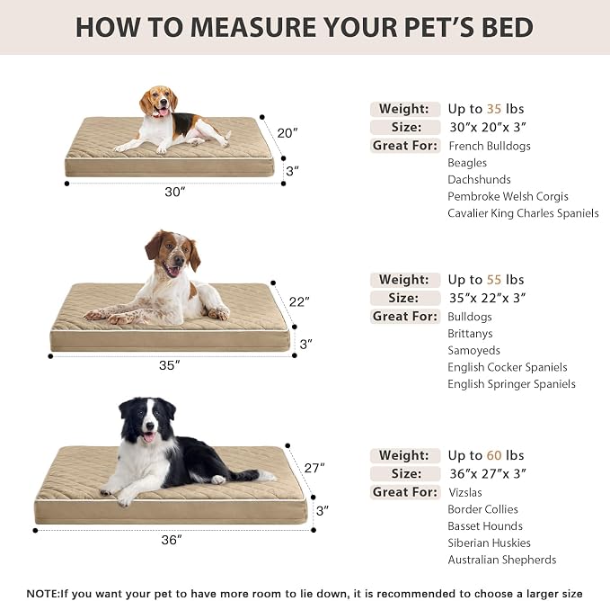 WNPETHOME Orthopedic Waterproof Large Sized Senior Dogs Bed for Comfy Sleep | Washable Ped Bed with Removable Cover, Multi-Needle Quilting Large Dogs Crate Bed for Dog Relax, Brown 36x27 Inch