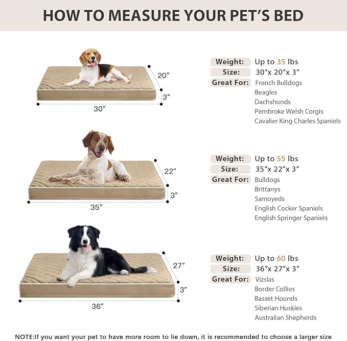 WNPETHOME Orthopedic Waterproof Dog Bed Medium for Comfy Sleeping | Washable Medium Pet Bed with Removable Cover, Multi-Needle Quilting Dogs Crate Bed Brown 30x20 Inch