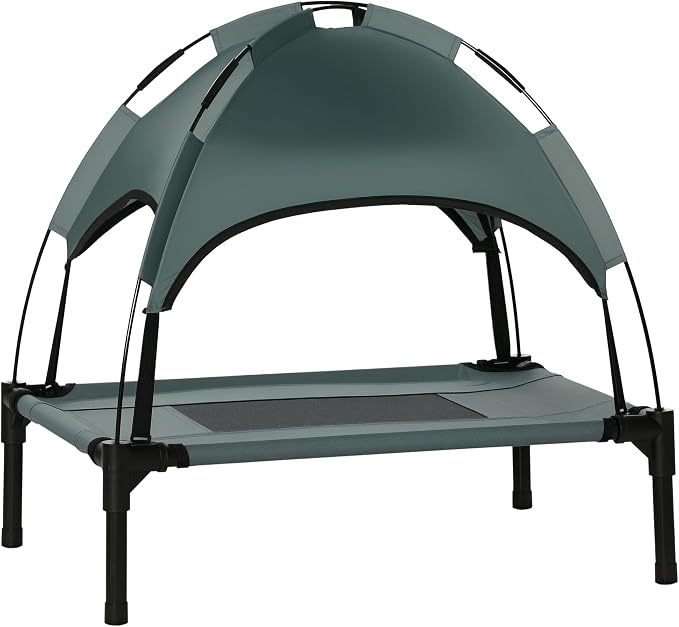 PawHut Elevated Dog Bed with Removable Canopy, 24 inch, Gray | Large Pet Bed, Outdoor Dog Cot, UV Protection Shade, Camping