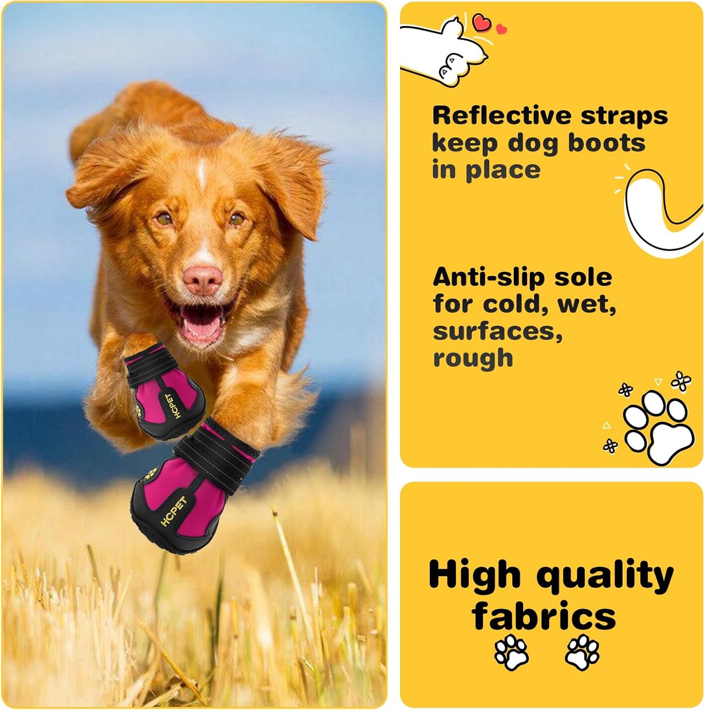 Hcpet Dog Shoes, Dog Boots for Small Dogs, Waterproof Medium Dog Booties Paw Protector for Summer Hot Pavement, Winter Snowy Day, Outdoor Walking, Indoor Hardfloors Anti Slip Sole Pink Size 2