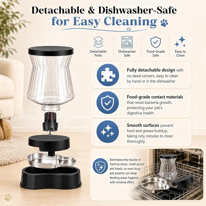 Automatic Dog Feeder and Water Dispenser with Stainless Steel Bowl, Dog Gravity Food Feeder and Waterer for Large Medium Pets 2.1 Gallon x 2