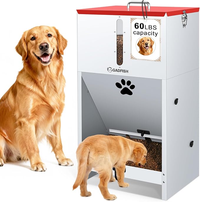 60 lbs Large Automatic Dog Feeder, Outdoor Heavy Duty Pet Feeder for Large Breed Dogs, with Viewing Window and Lockable Door