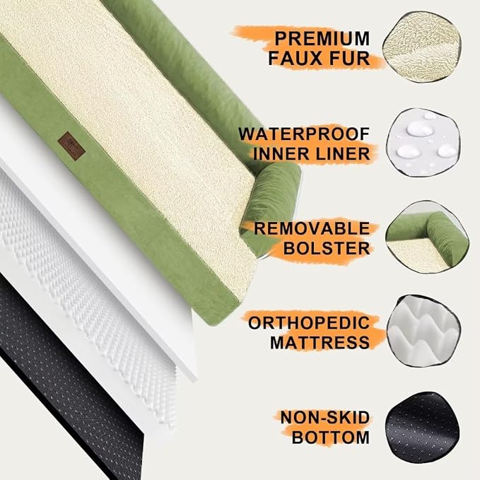 Orthopedic Waterproof Jumbo Dog Bed with Bolster for Extra Large Dogs | Pillow Support for Neck Relief, Egg Crate Foam, Waterproof Liner, Anti-Slip Bottom, Removable Bolster Cover, 53 x 42 Inch
